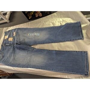 H St Johns Bay womens blue jeans denim straight leg mid rise secretly slender 14